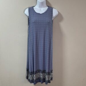 LOFT Navy & light blue, White patterned paisley sheath sleeveless dress #6182